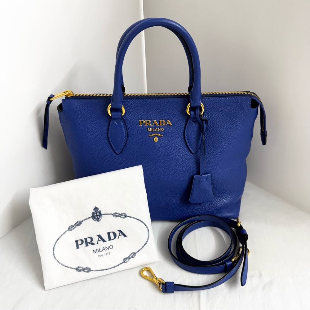 Prada Vitello Phenix Satchel Royal Blue Leather Women's Bag